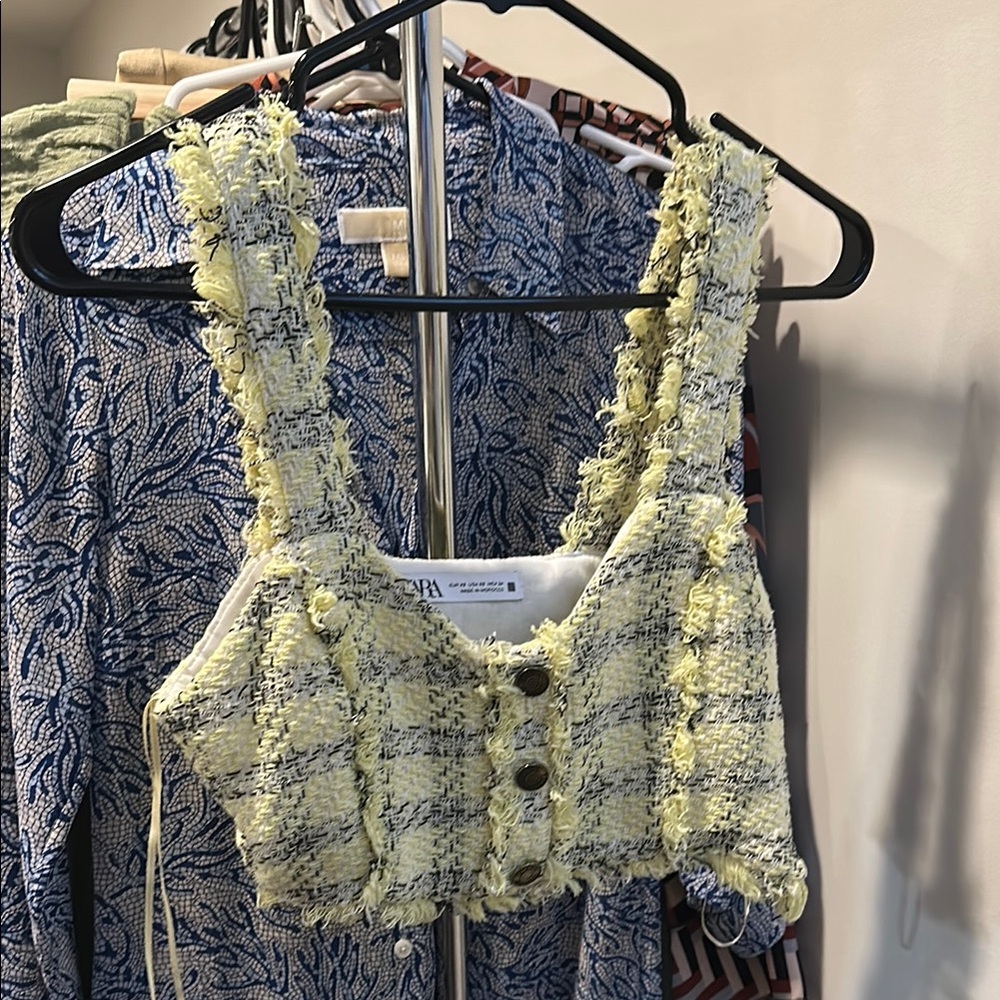 Zara Tweed Crop Top - Yellow and Black